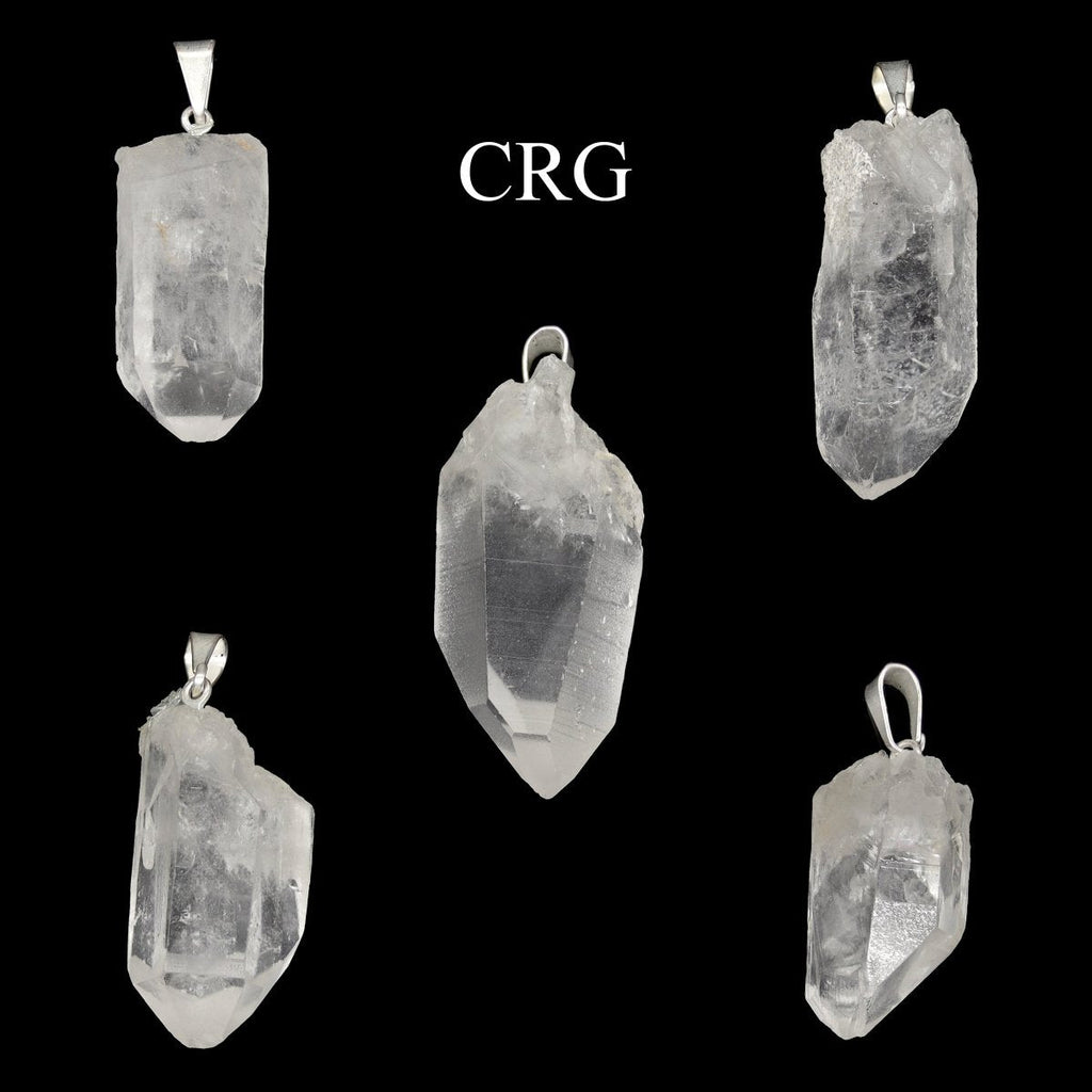 Crystal Quartz Point Pendant with Silver Plated Bail (0.5 To 0.75 Inch) (5 Pieces)