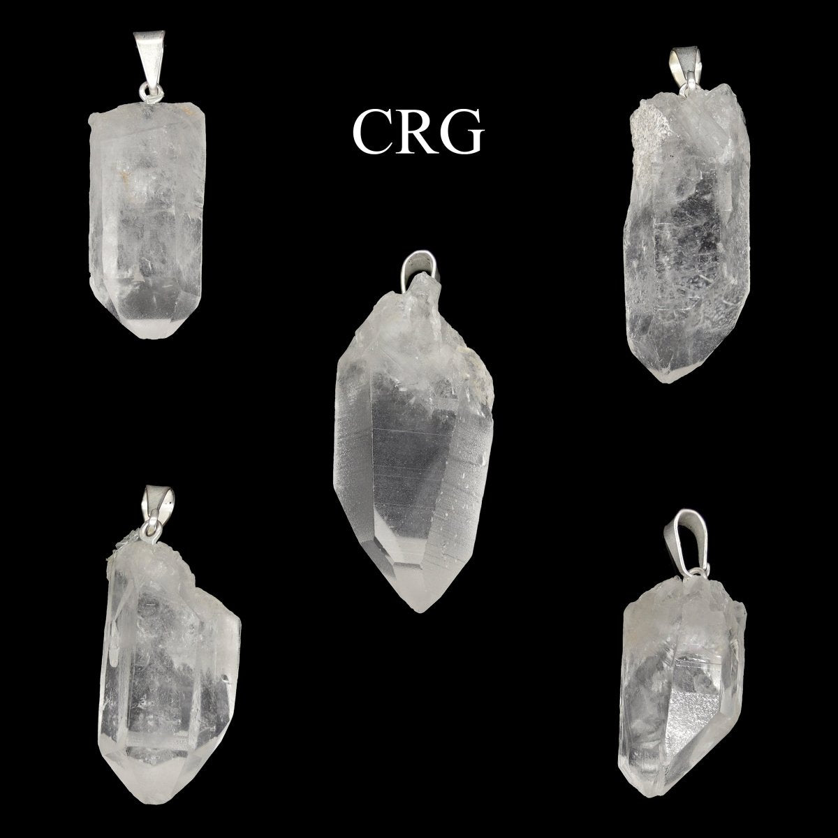 Crystal Quartz Point Pendant with Silver Plated Bail (0.5 To 0.75 Inch) (5 Pieces)