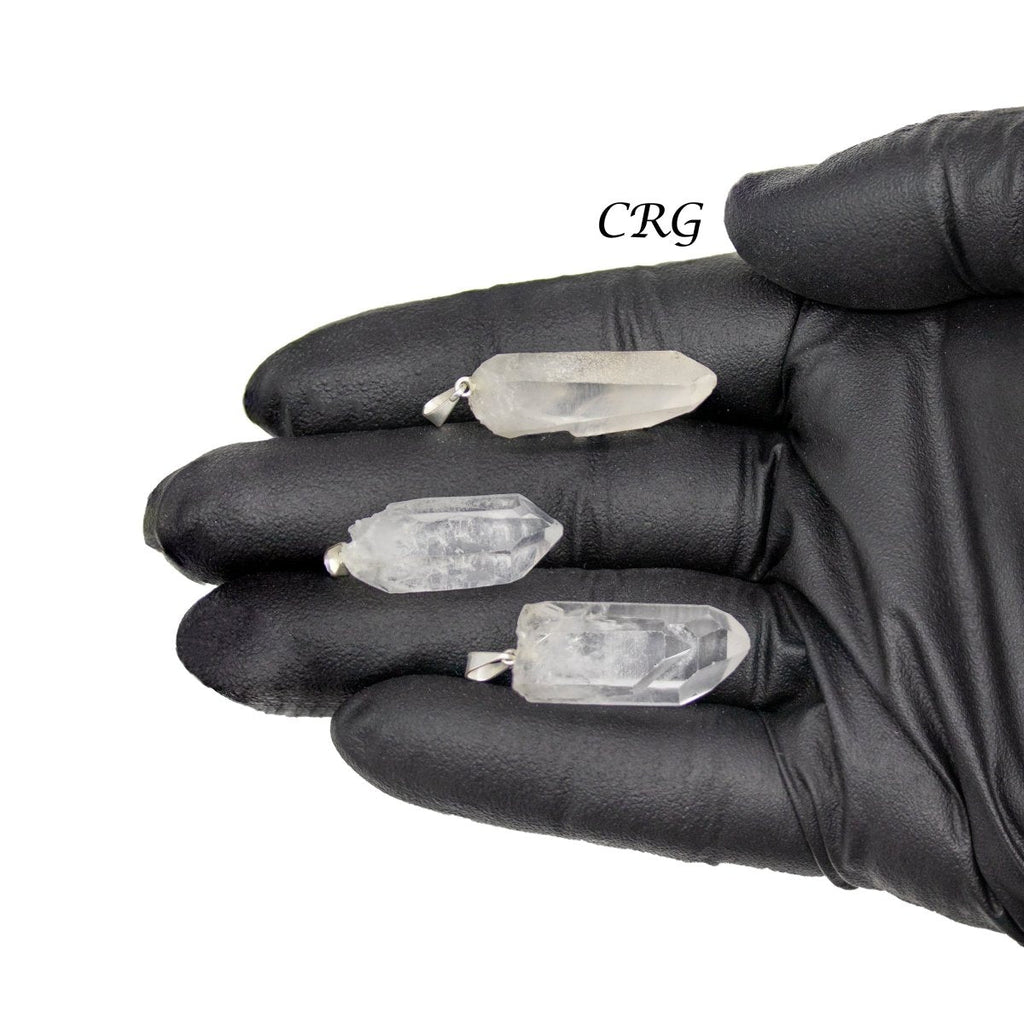 Crystal Quartz Point Pendant with Silver Plated Bail (0.5 To 0.75 Inch) (5 Pieces)