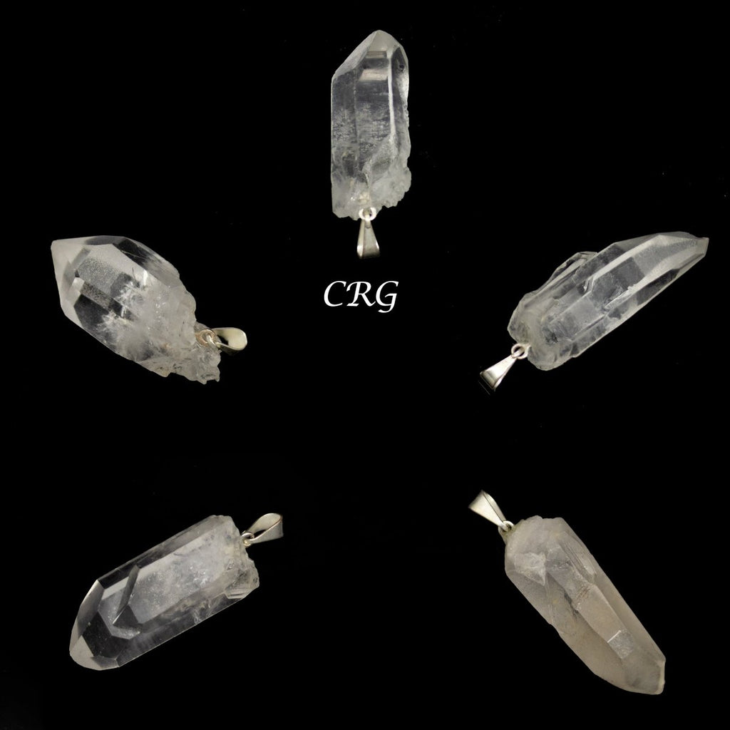 Crystal Quartz Point Pendant with Silver Plated Bail (0.5 To 0.75 Inch) (5 Pieces)