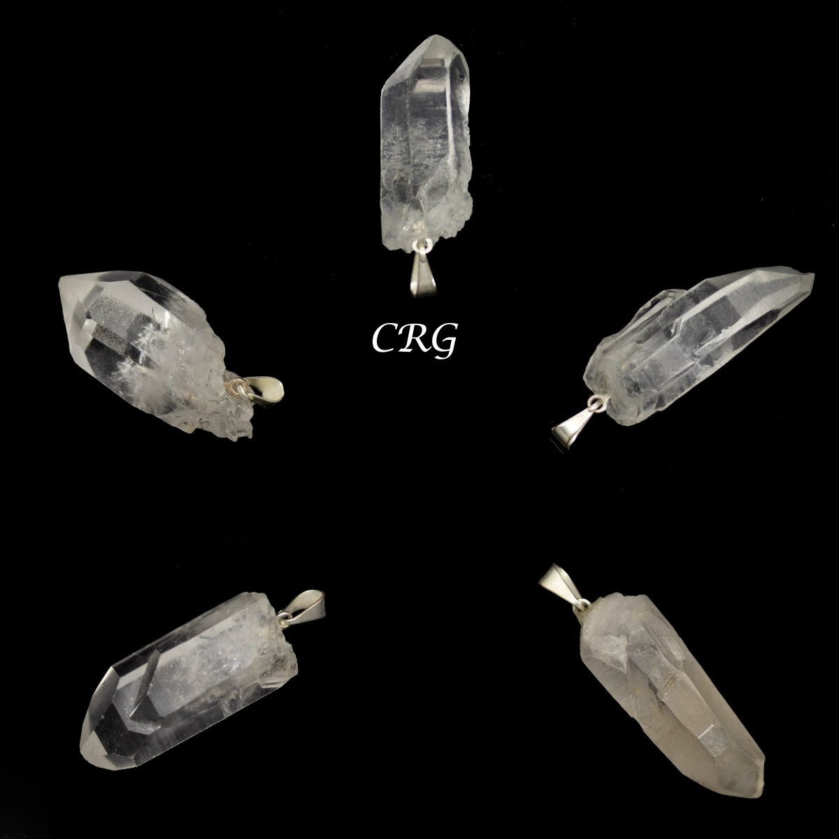Crystal Quartz Point Pendant with Silver Plated Bail (0.5 To 0.75 Inch) (5 Pieces)