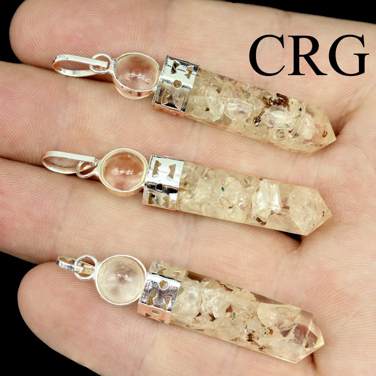 Crystal Quartz Orgonite Point Pendant (1 inch) Silver-Plated Crystal Charm (4 Pieces) (INJD)
