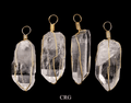 Clear Quartz Point Pendant with Gold Plated Wire Cage (1 To 1.5 Inches) (4 Pieces)