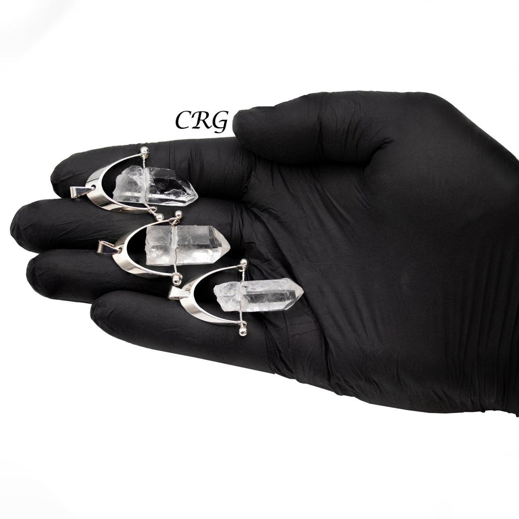 Crystal Quartz Point Pendant with Silver-Plated Arch Bail (1.5 Inches) (4 Pieces)