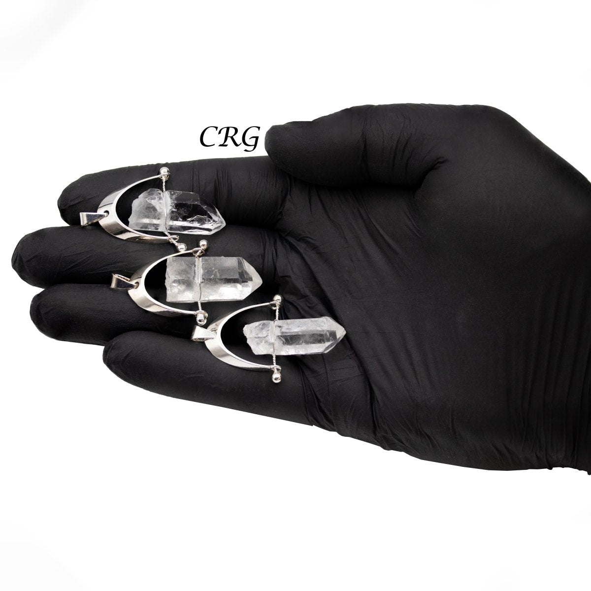 Crystal Quartz Point Pendant with Silver-Plated Arch Bail (1.5 Inches) (4 Pieces)