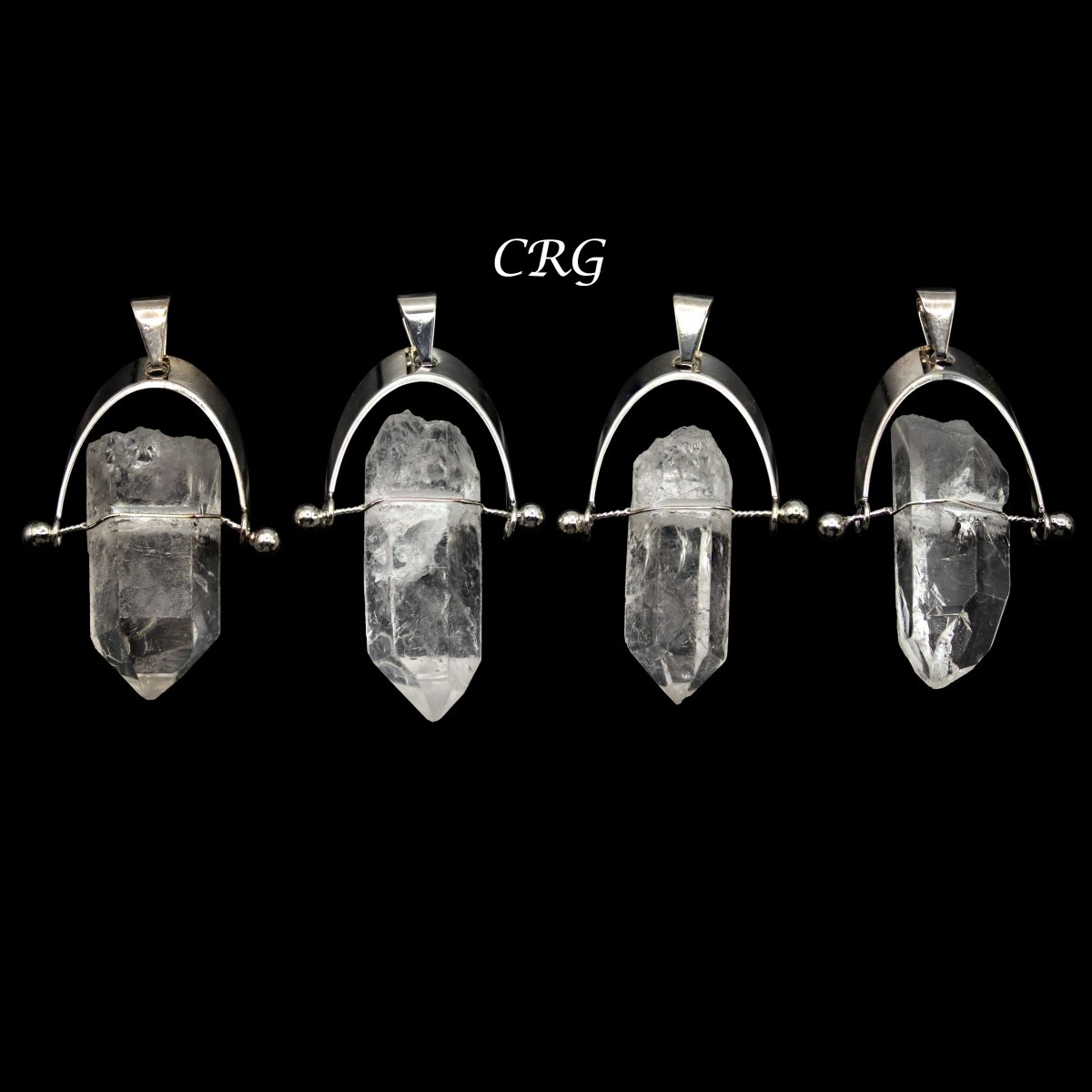 Crystal Quartz Point Pendant with Silver-Plated Arch Bail (1.5 Inches) (4 Pieces)