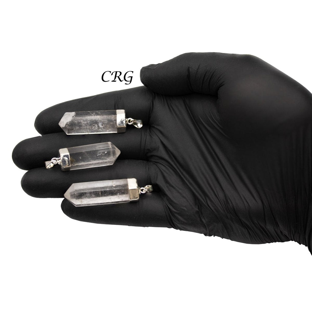 Clear Quartz Polished Point Pendant with Silver Plating (1 To 1.5 Inches) (2 Pieces)