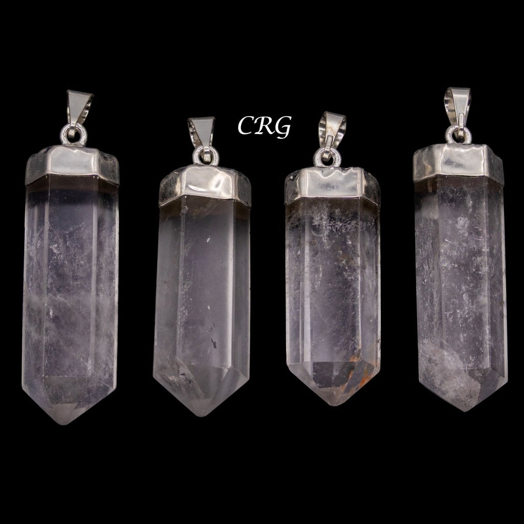 Clear Quartz Polished Point Pendant with Silver Plating (1 To 1.5 Inches) (2 Pieces)