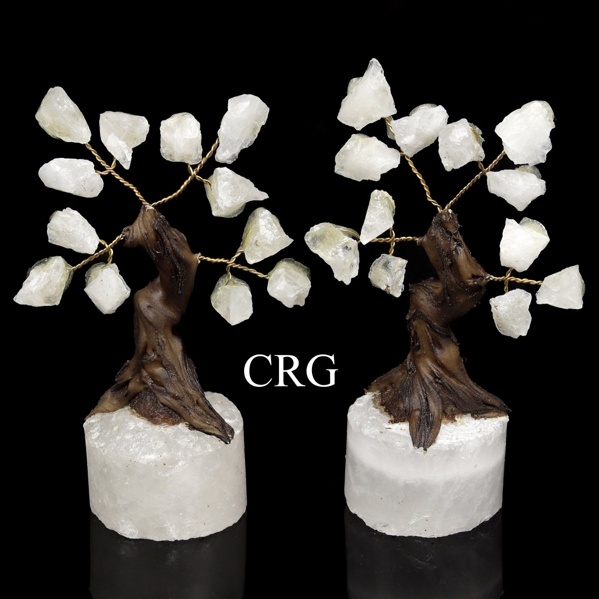 Crystal Quartz Rough Chip Tree with Round Polished Base (2 Pieces) Size 3.5 to 4 Inches Gemstone Decor