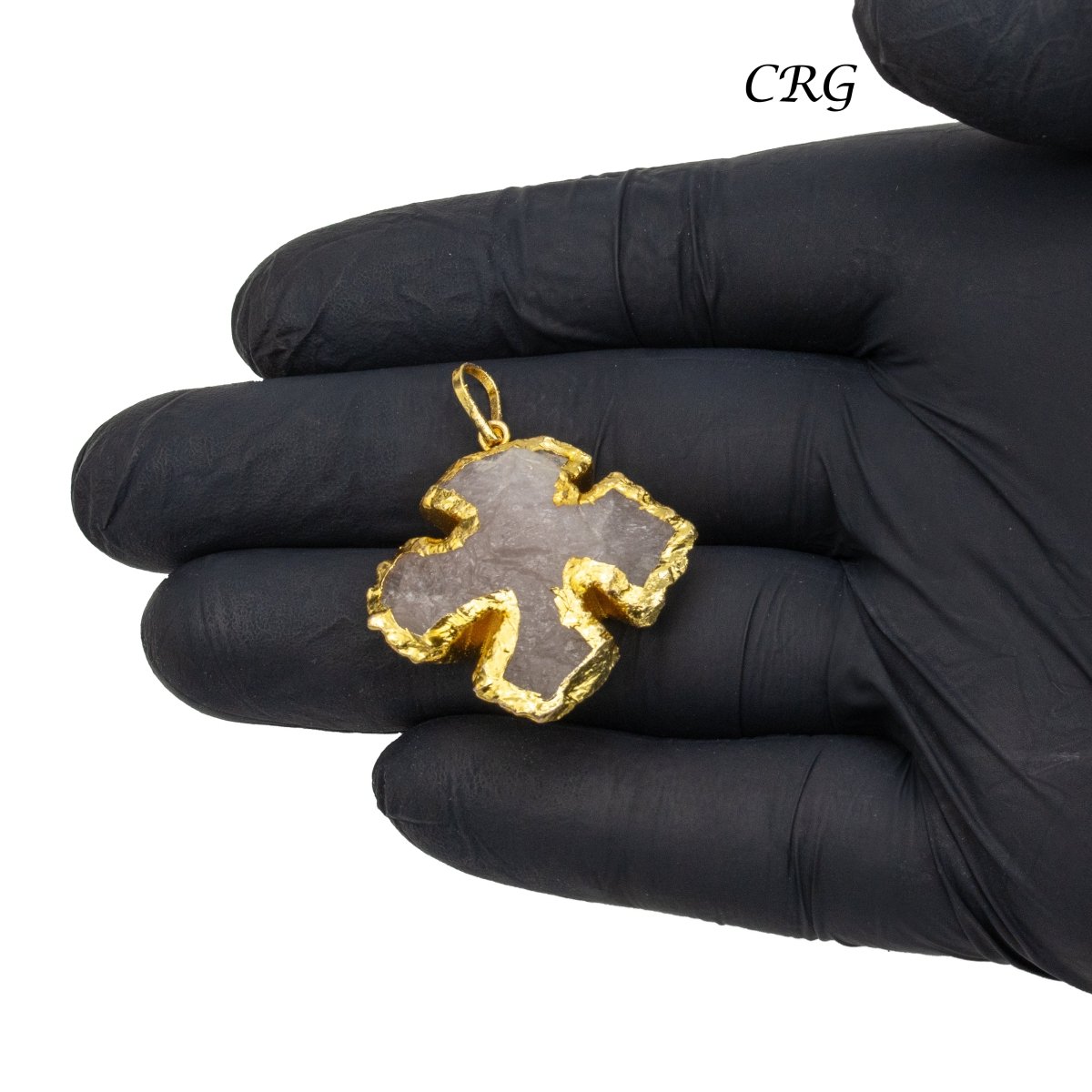 Crystal & Rose Quartz Cross Pendants with Gold Plating (5 Pieces) 1 Inch (INJD)