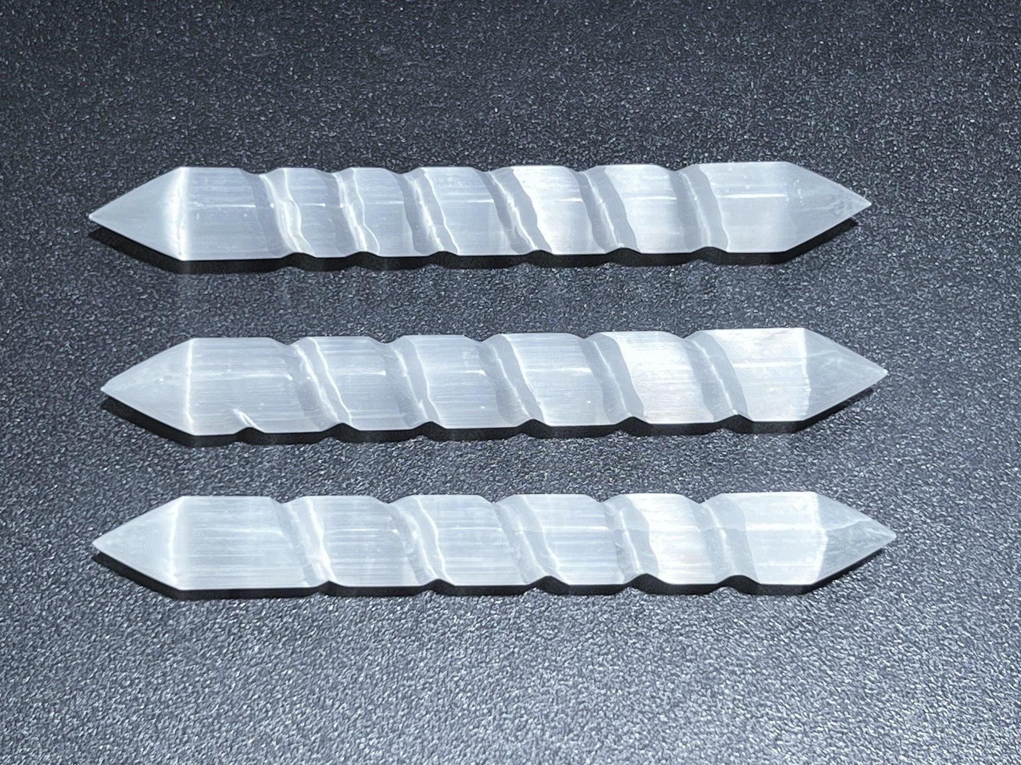 Selenite Crystal Spiral Wand Double Terminated Point Carving