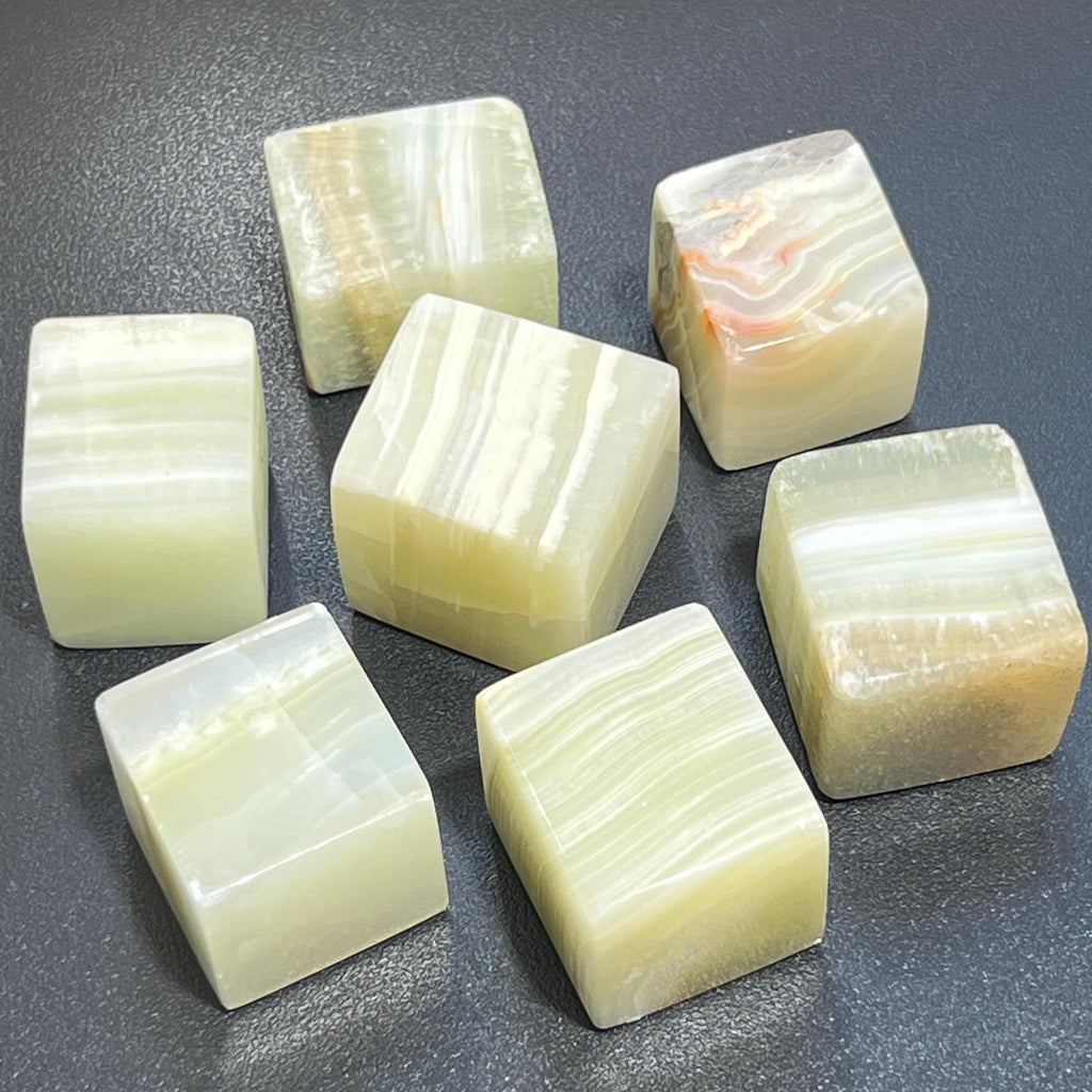Green Banded Pistachio Calcite Crystal Cube Block Carving