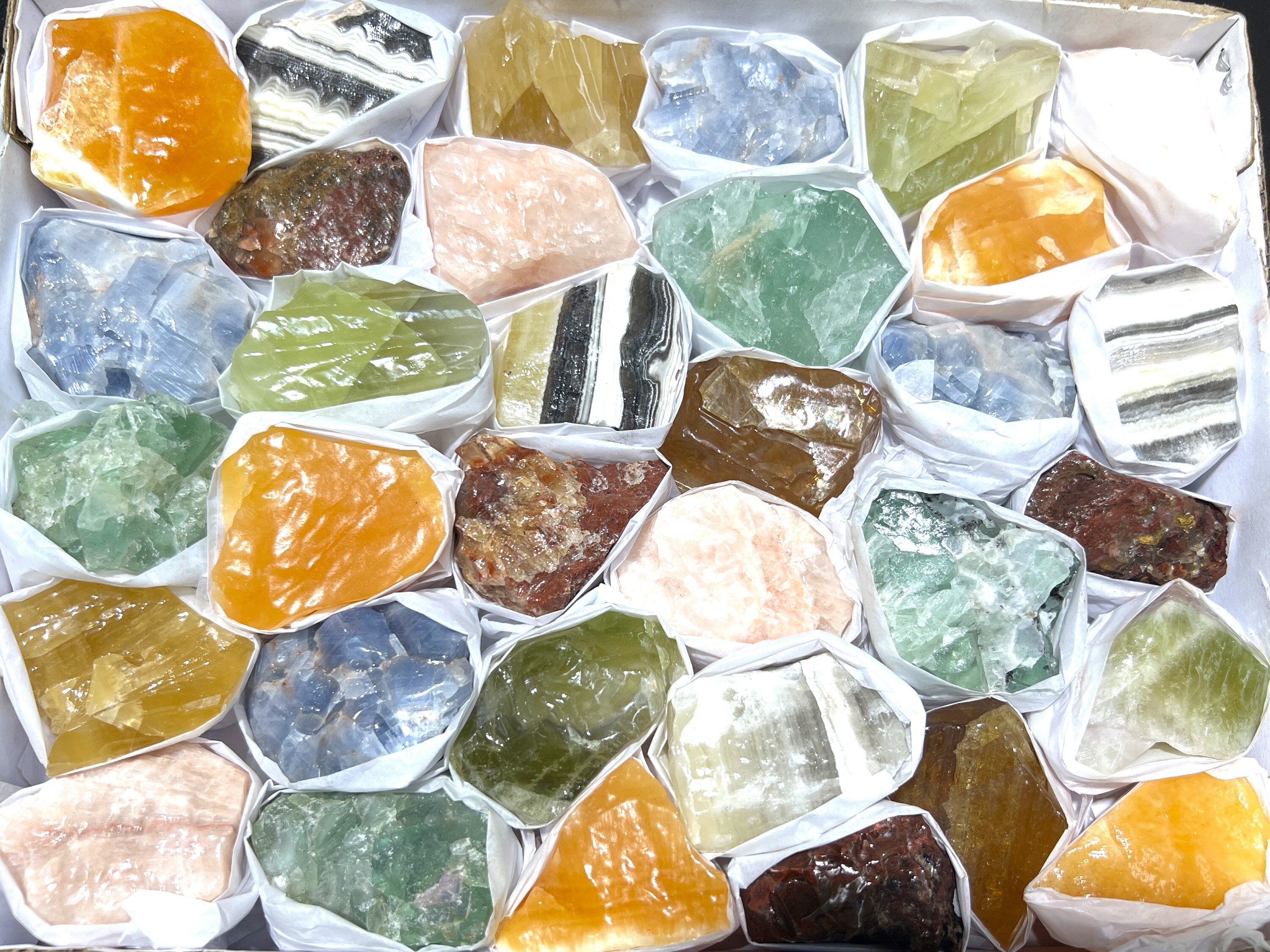 Assorted Calcite Colors & Fluorite Mixed Rough Raw Crystals