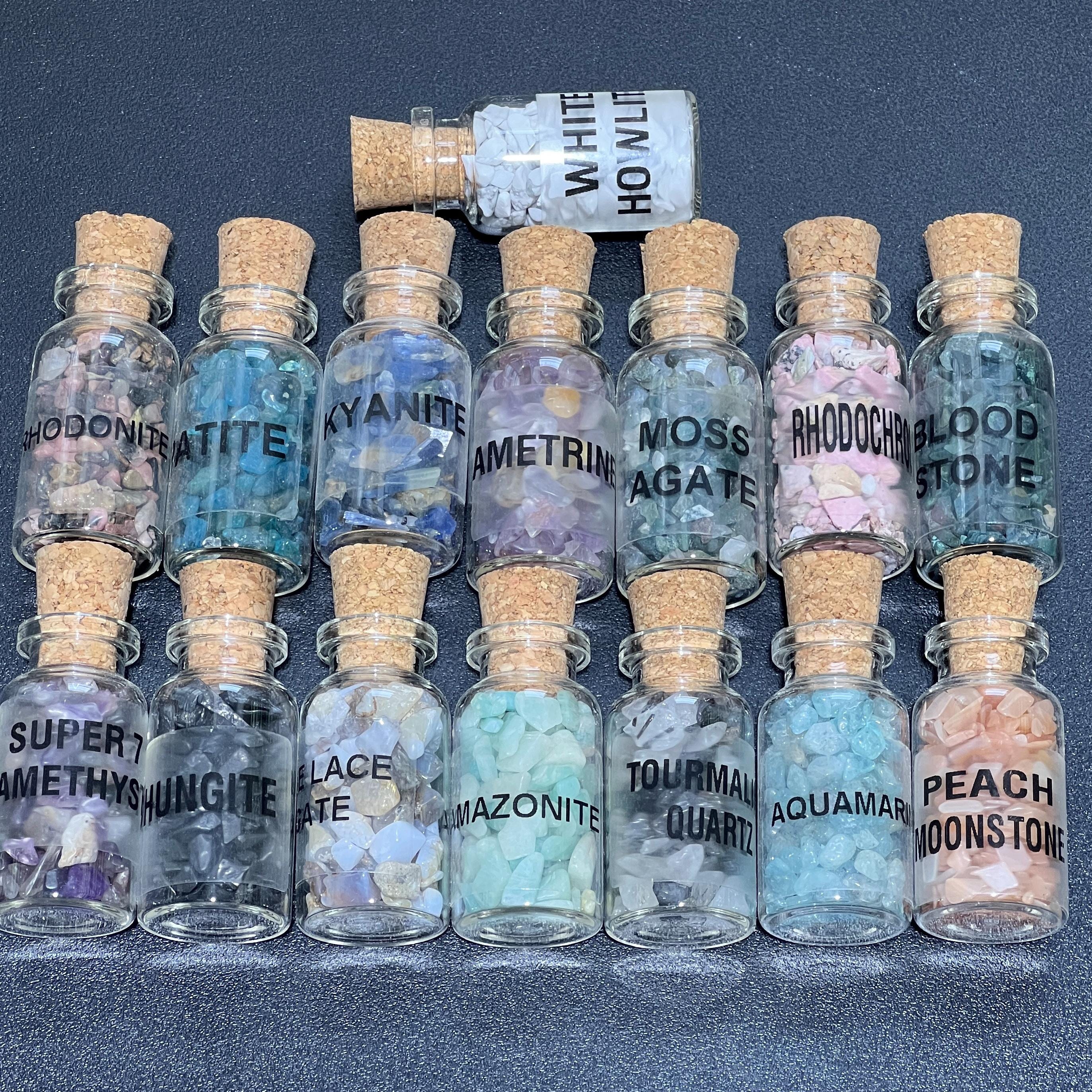Gemstone Bottle Collection - 15-Piece Natural Rough Crystal Chips Gift Set Box Flat