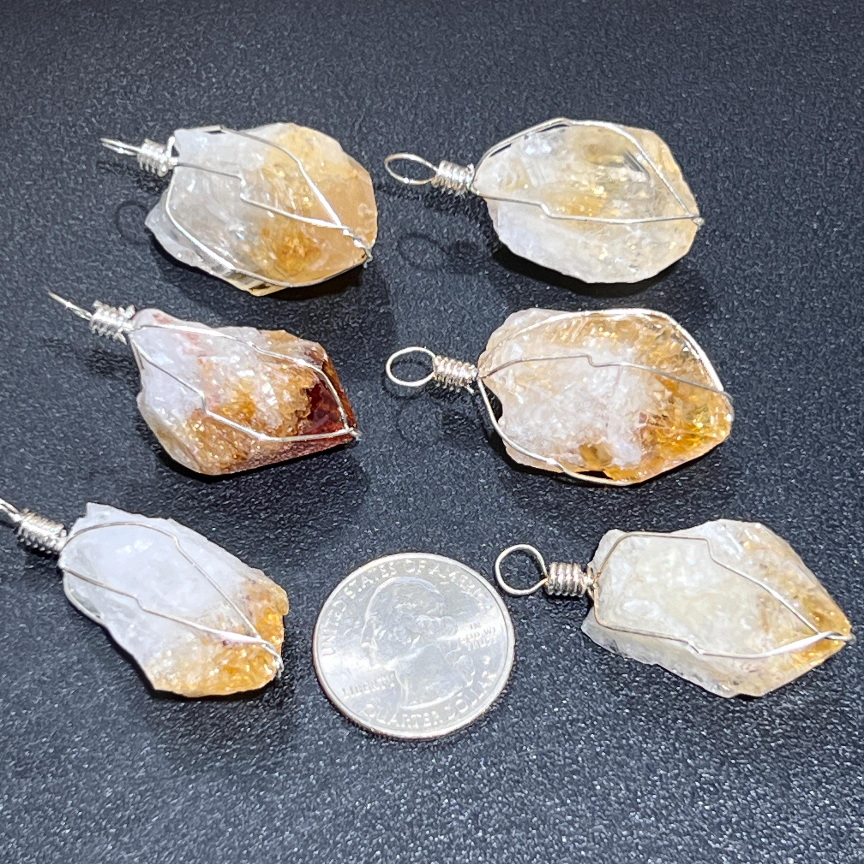 Raw Citrine Crystal Point Pendant (Silver Plated Wire Wrapped)