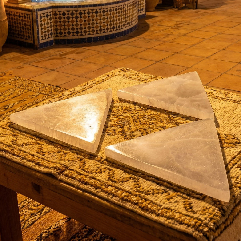 Selenite Satin Spar Crystal Triangle Plate Carving (6 inch)