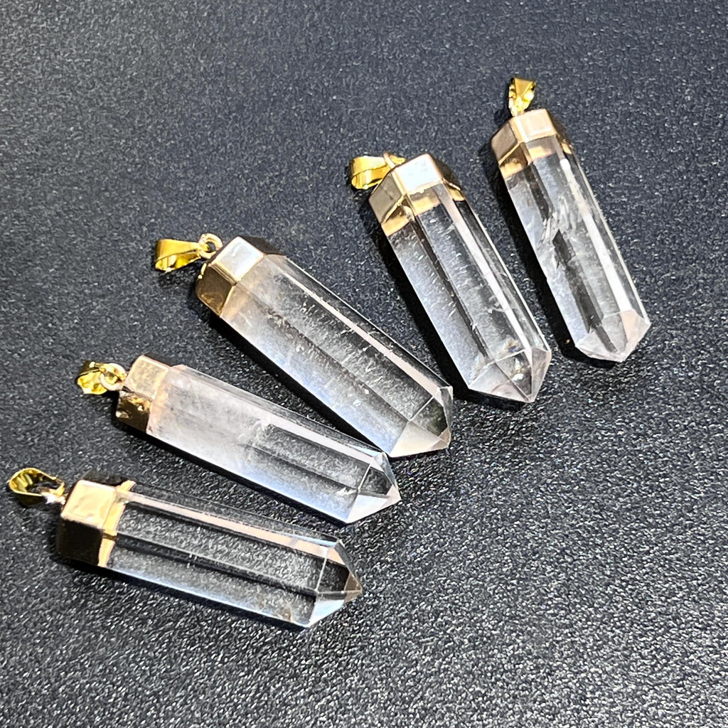 Clear Quartz Crystal Faceted Point Pendant (Gold Plated)