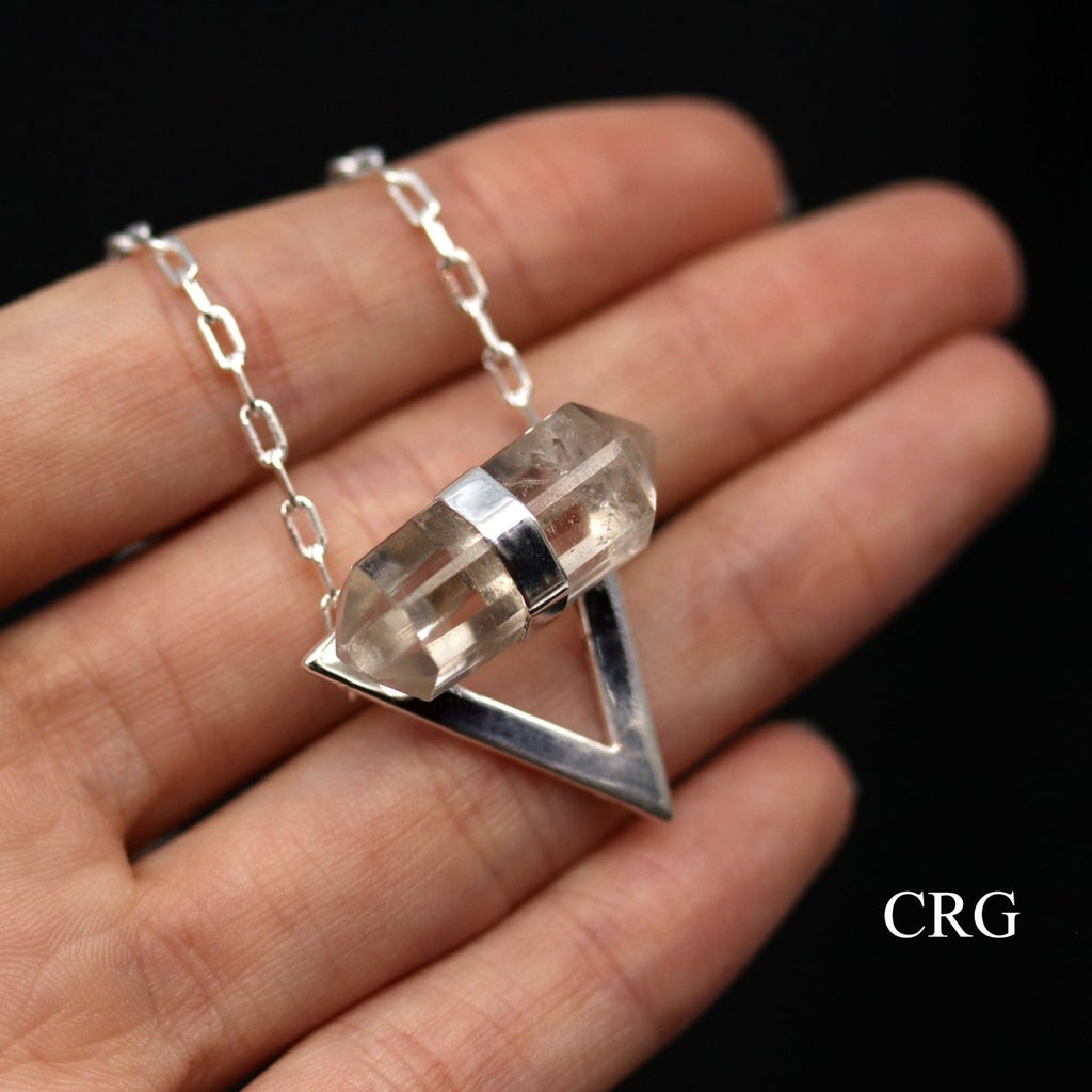 Clear Quartz Point Necklace with Silver Plated Triangle (18 Inches) (1 Piece)