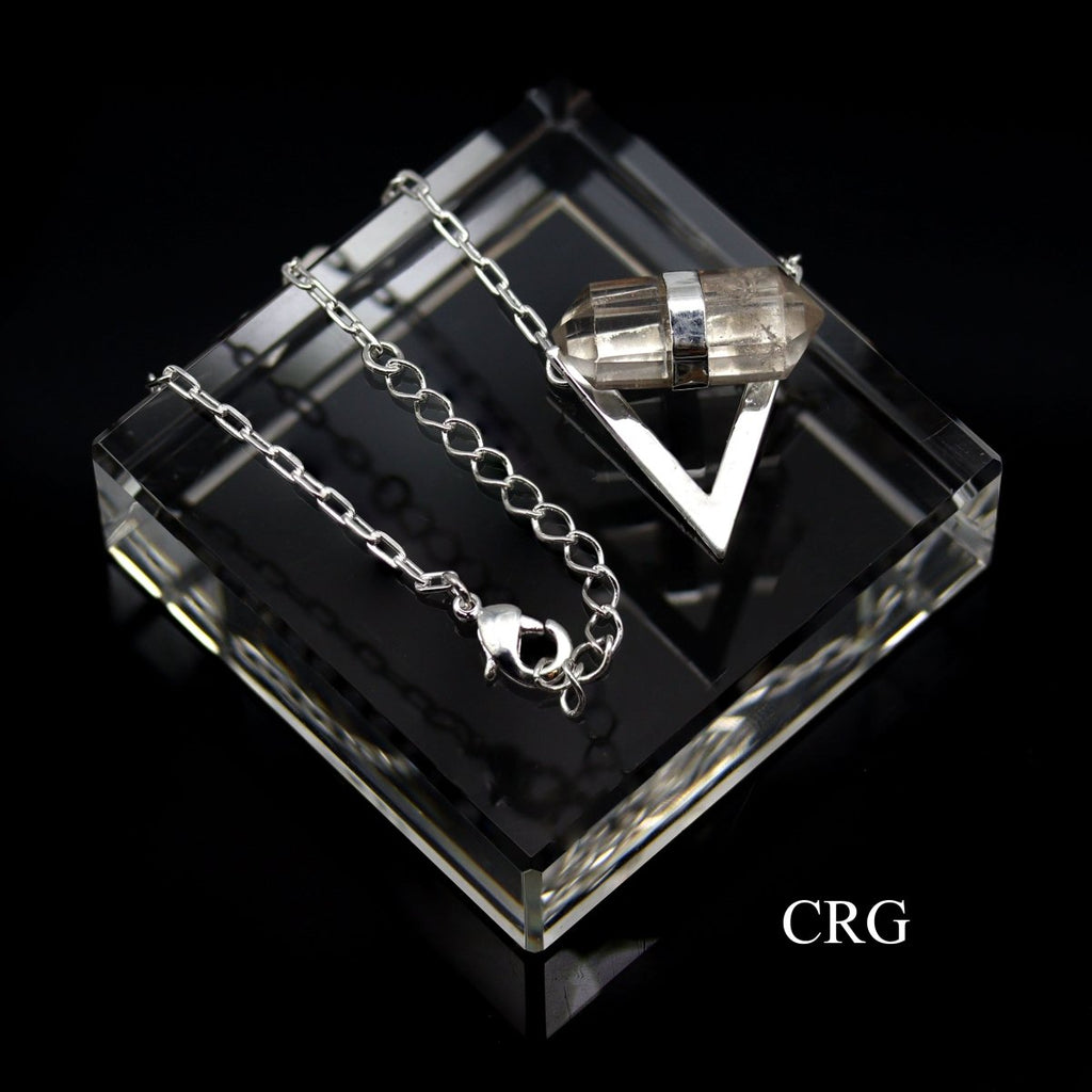 Clear Quartz Point Necklace with Silver Plated Triangle (18 Inches) (1 Piece)