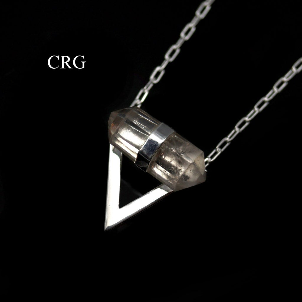 Clear Quartz Point Necklace with Silver Plated Triangle (18 Inches) (1 Piece)