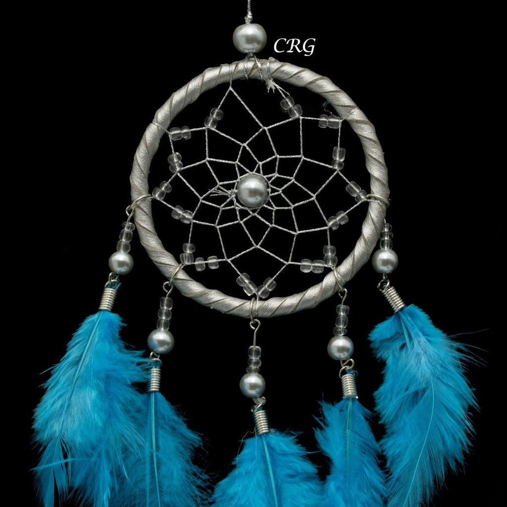 Dreamcatcher with Blue Feathers (1 Piece) Size 12 Inches Small Silver Dream Trap