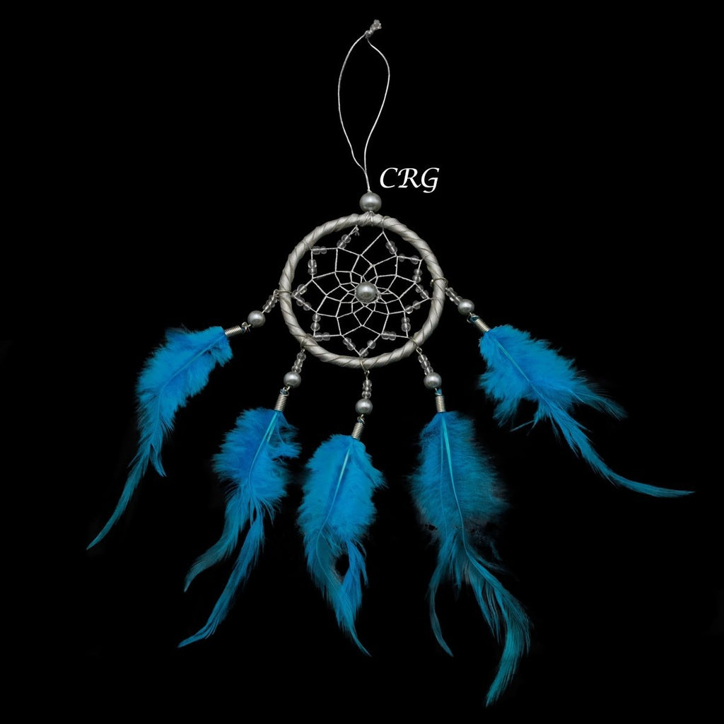 Dreamcatcher with Blue Feathers (1 Piece) Size 12 Inches Small Silver Dream Trap
