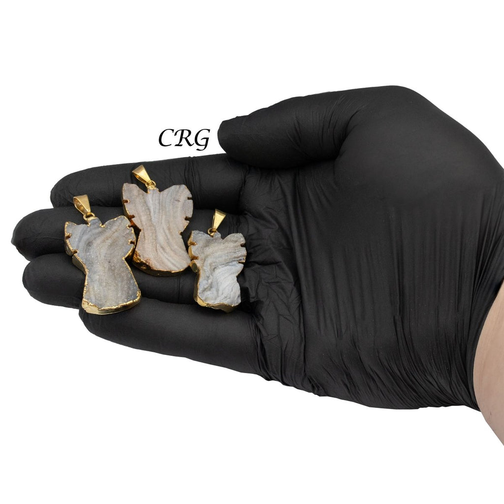 Agate Druzy Angel Pendant with Gold Plating (1 To 1.5 Inches) (1 Piece)