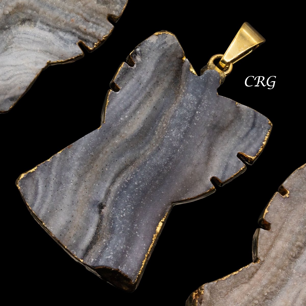 Agate Druzy Angel Pendant with Gold Plating (1 To 1.5 Inches) (1 Piece)