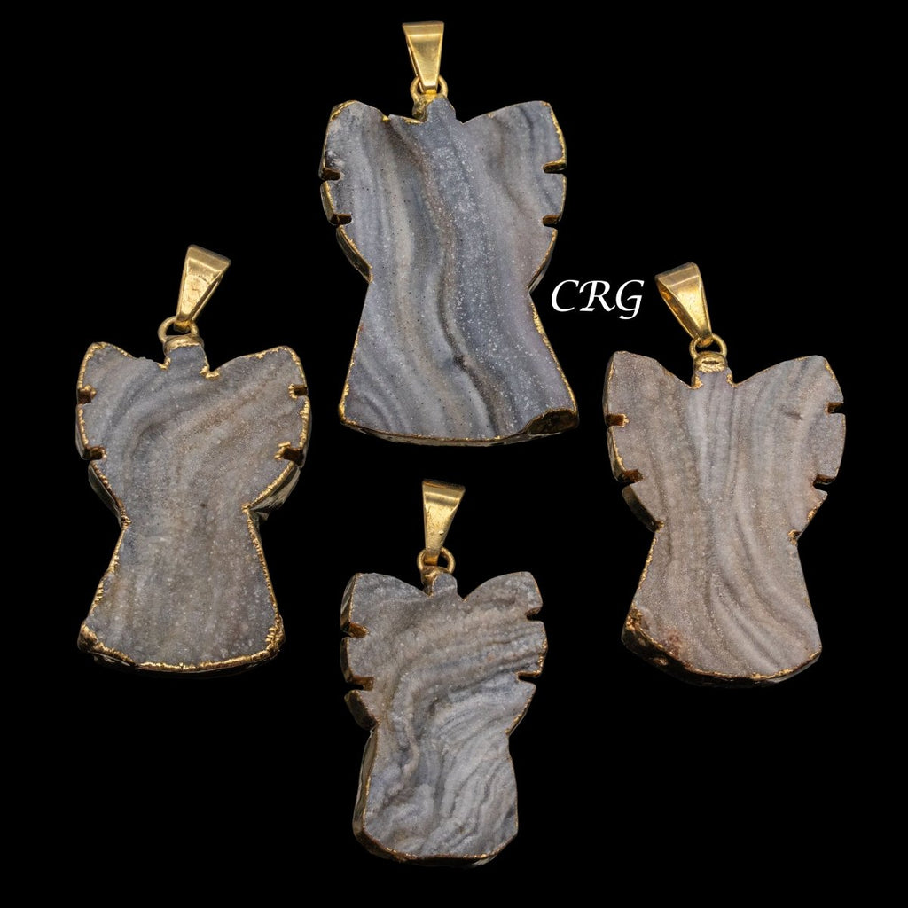 Agate Druzy Angel Pendant with Gold Plating (1 To 1.5 Inches) (1 Piece)