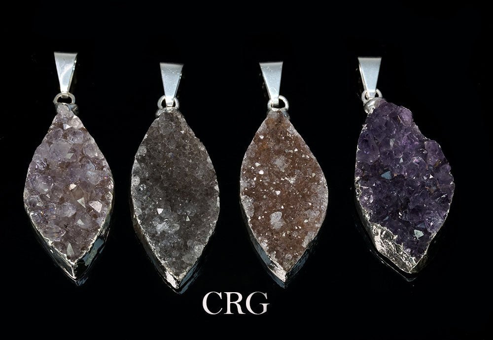 Agate Druzy Marquise Pendant with Silver Plating (1 Inch) (1 Piece)