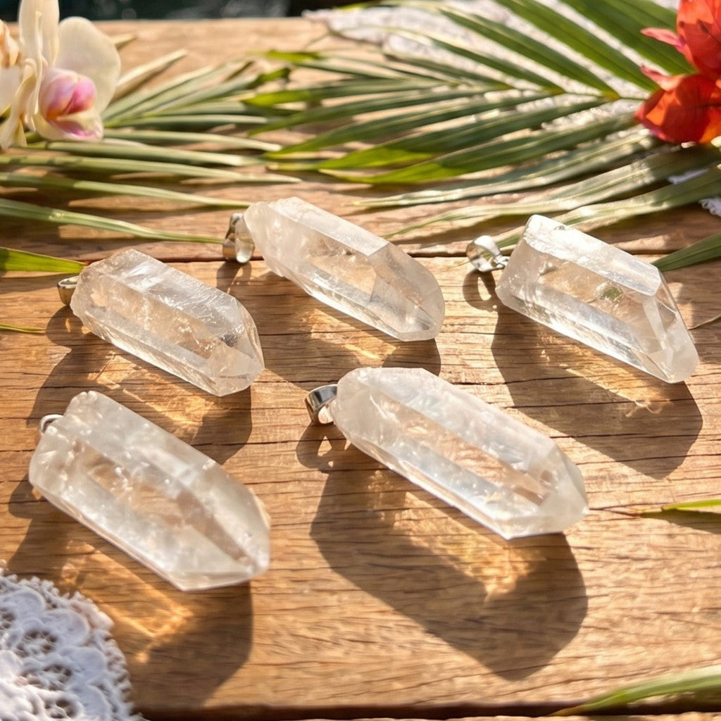 Raw Quartz Crystal Pendant Rough Clear Point (Silver Bail)
