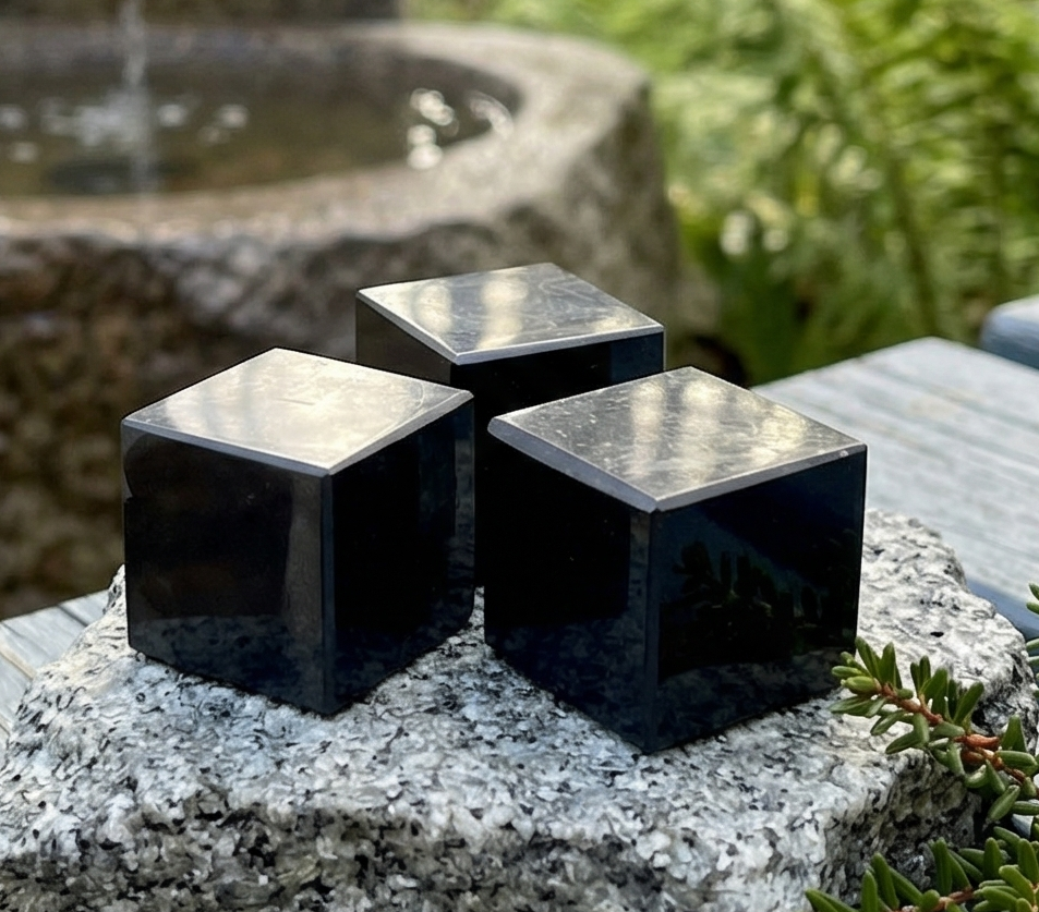 Black Shungite Cube Carving (Type-2) From Karelia Russia