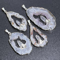 Large Brazilian Oco Geode Pendant Silver Plated with Clear Quartz