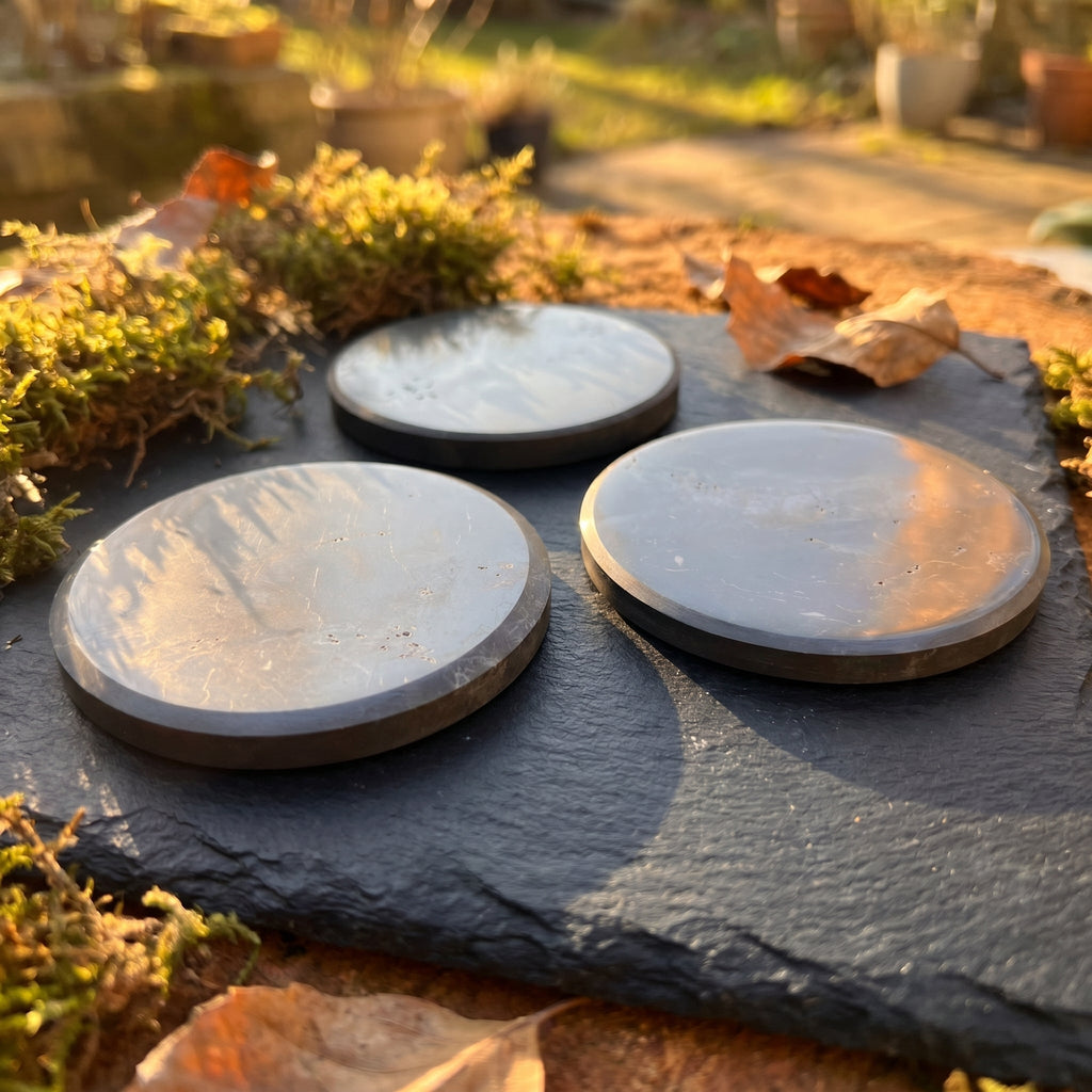 Black Shungite Polished Coaster Carving (3.5 Inch)