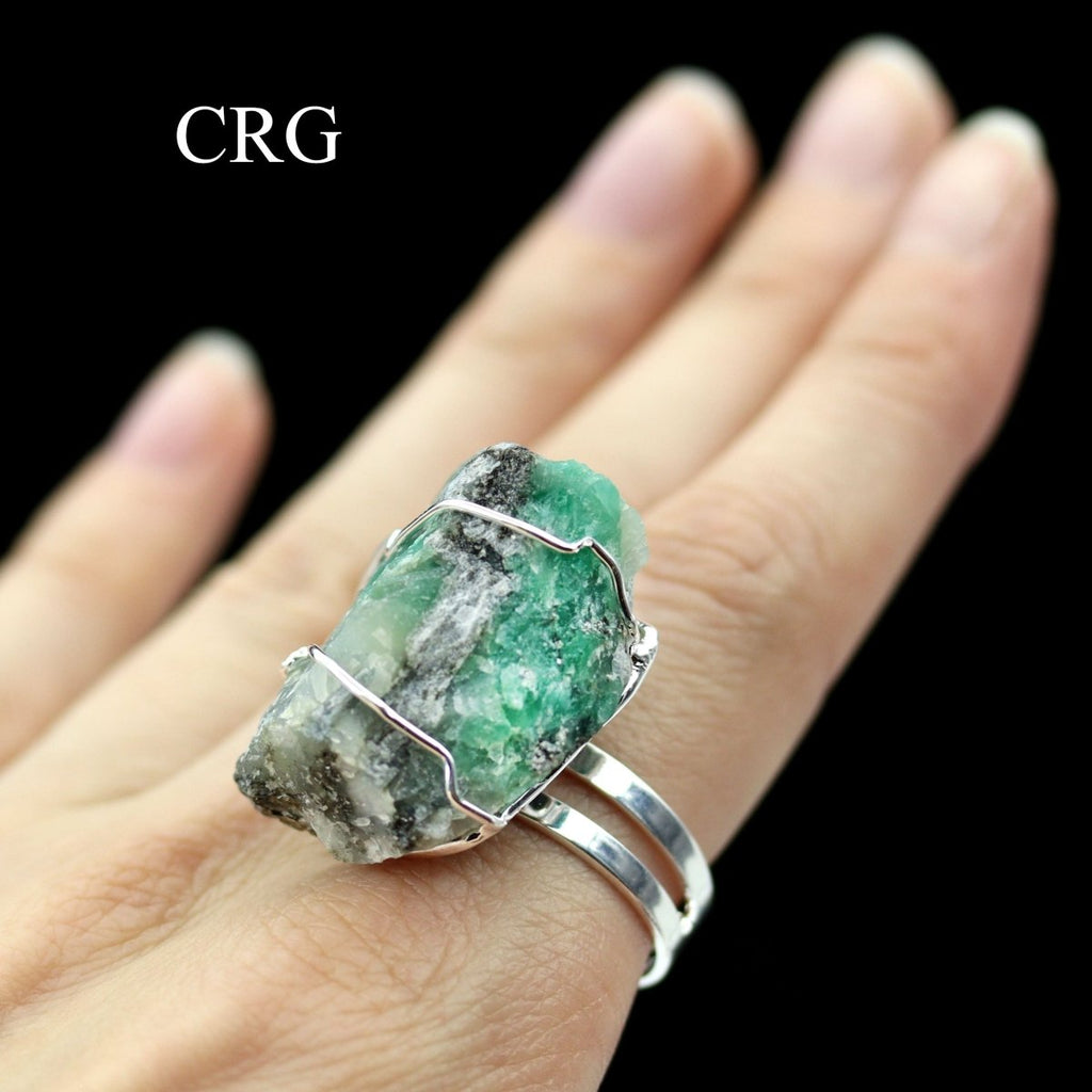 Emerald Rough Silver Plated Adjustable Ring (1.5 Inches) (1 Piece)
