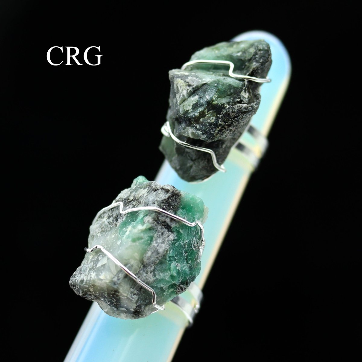 Emerald Rough Silver Plated Adjustable Ring (1.5 Inches) (1 Piece)