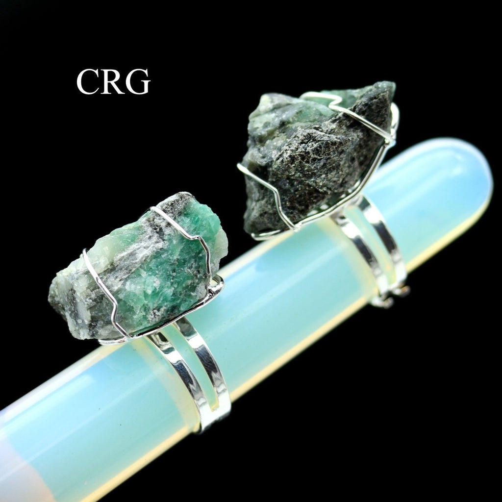 Emerald Rough Silver Plated Adjustable Ring (1.5 Inches) (1 Piece)