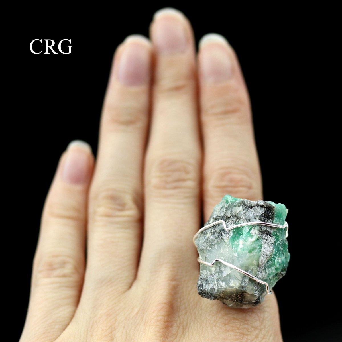 Emerald Rough Silver Plated Adjustable Ring (1.5 Inches) (1 Piece)