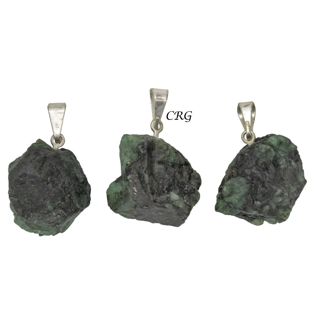 Emerald Rough Rock Pendant with Silver Bail (5 Pieces) Size 18 to 22 mm Crystal Jewelry Charm