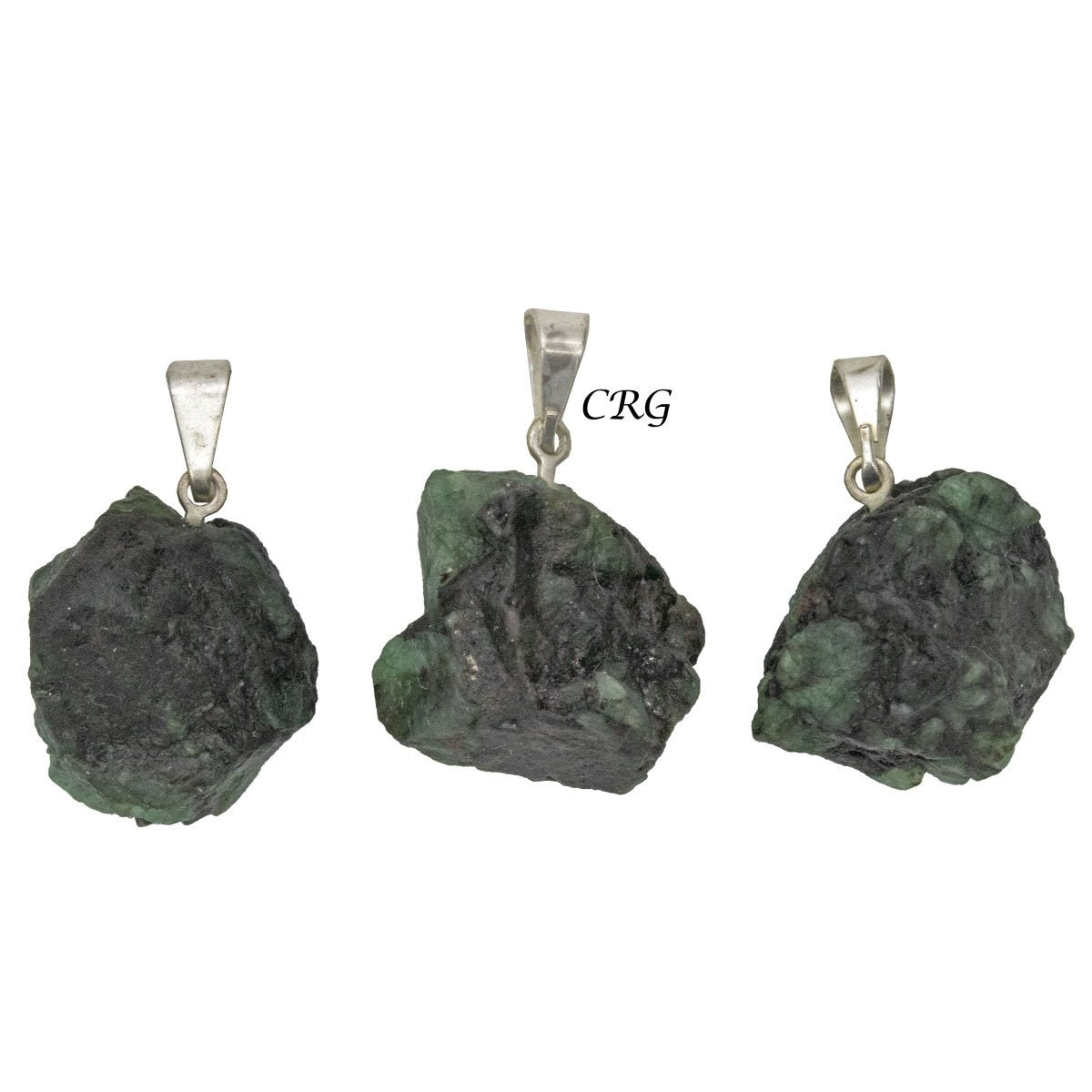 Emerald Rough Rock Pendant with Silver Bail (5 Pieces) Size 18 to 22 mm Crystal Jewelry Charm