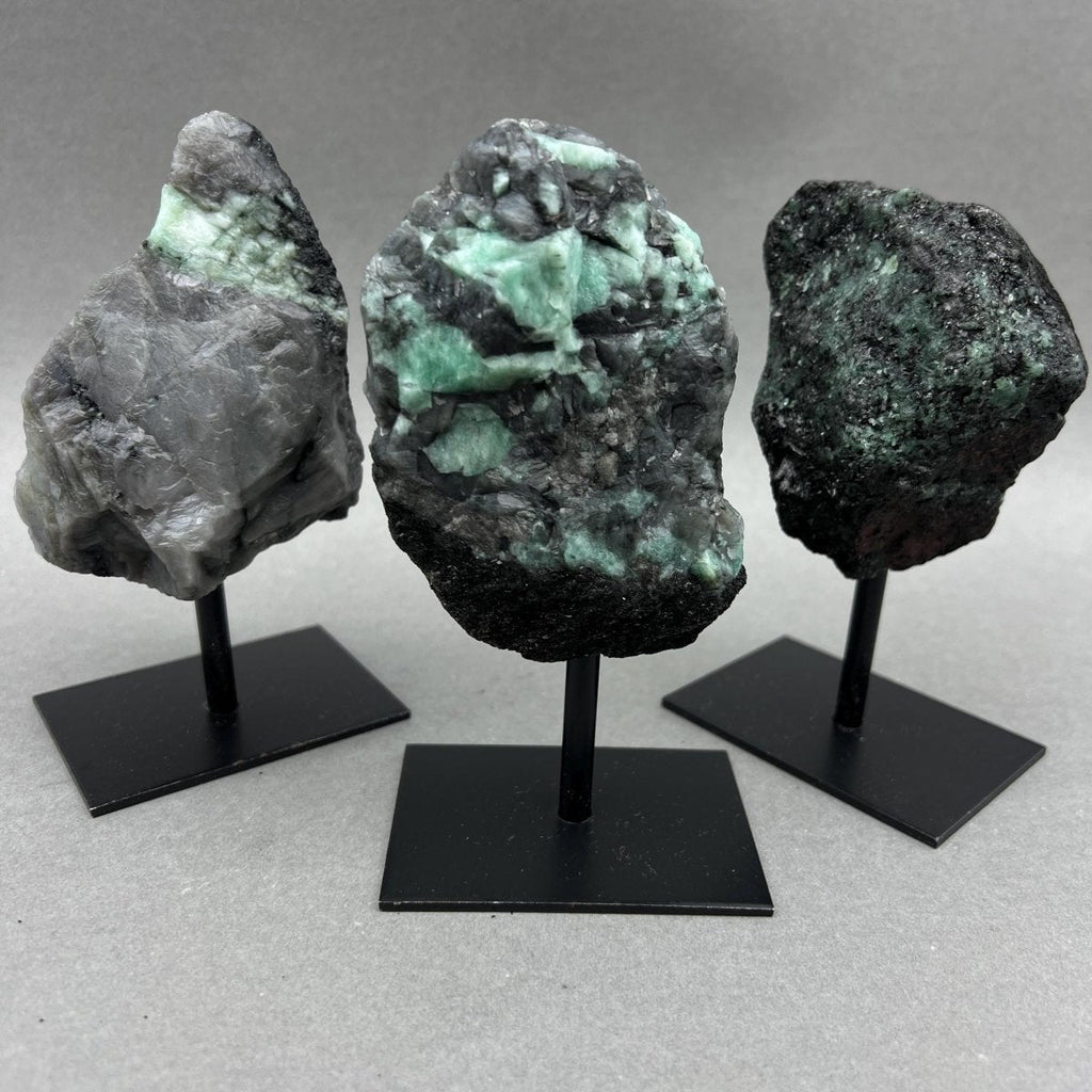 Emerald Rough Specimen on Metal Stand Gemstone Home Decor Wholesale Crystal Supply
