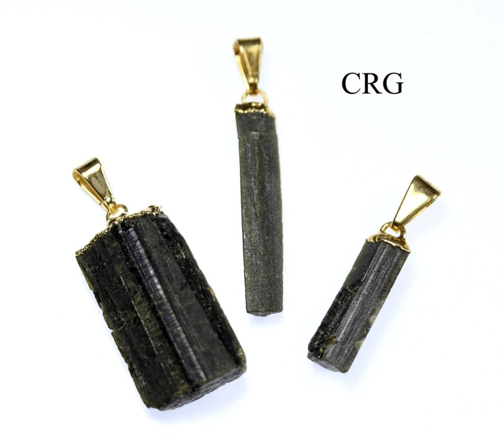 Epidote Raw Pendant with Gold Plating (1 Inch) (1 Piece)