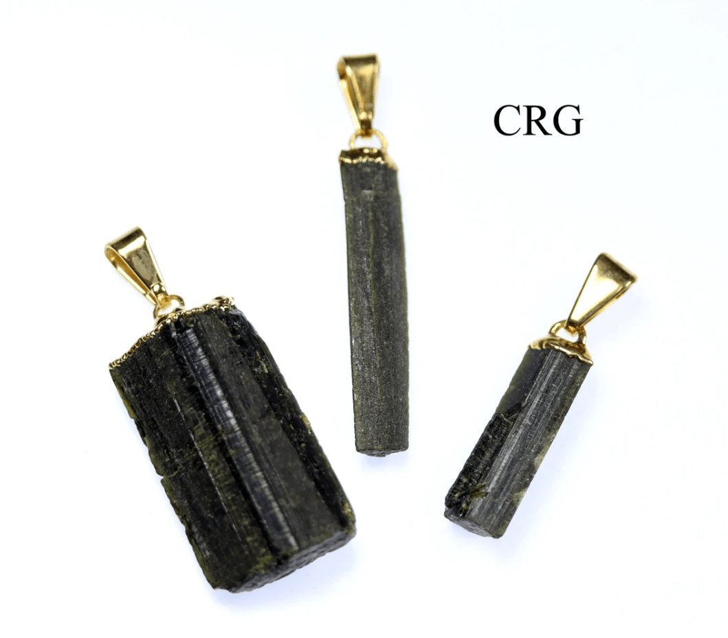 Epidote Raw Pendant with Gold Plating (1 Inch) (1 Piece)