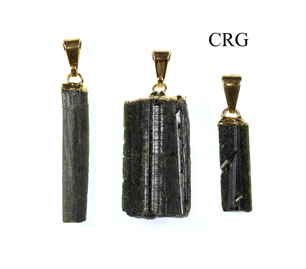 Epidote Raw Pendant with Gold Plating (1 Inch) (1 Piece)