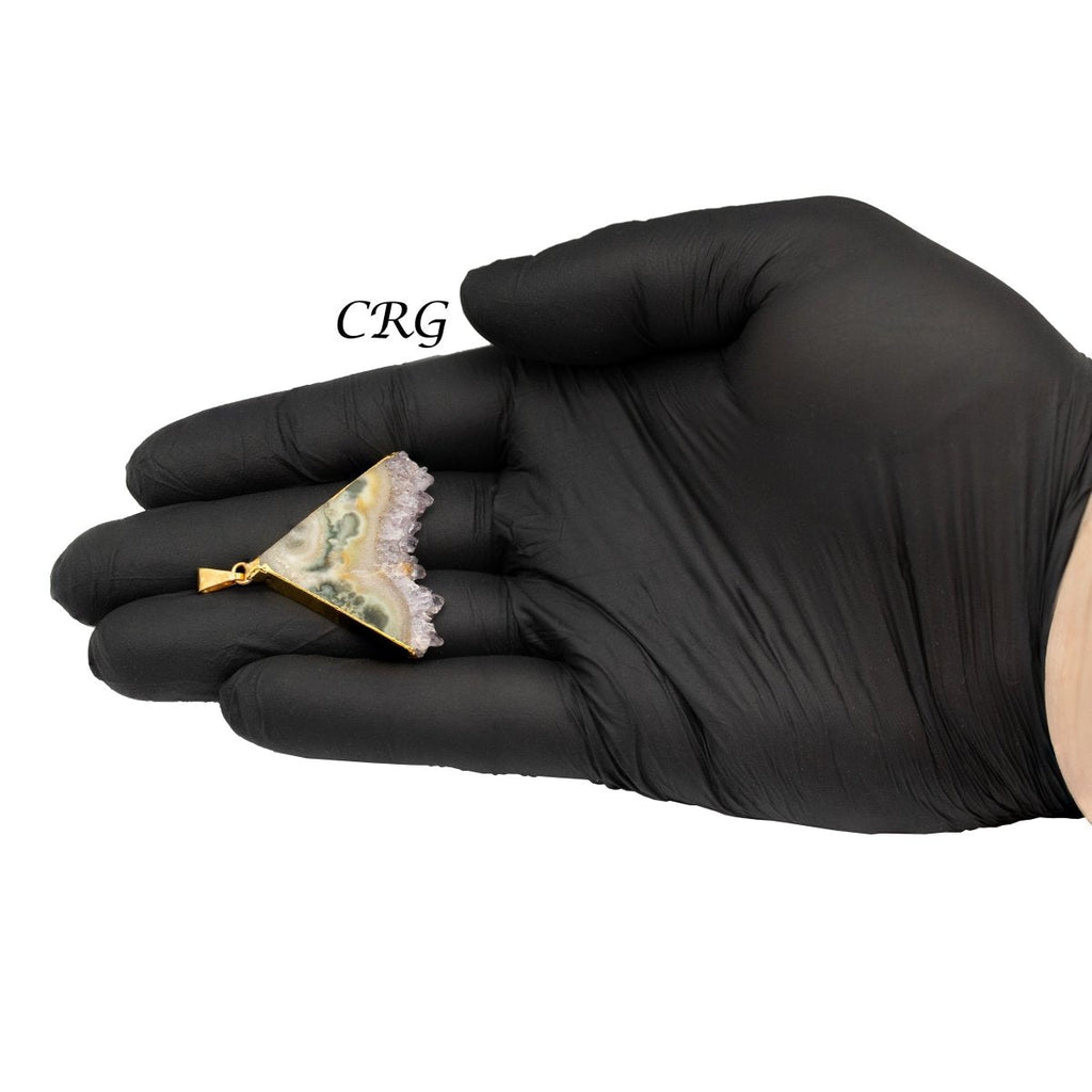 Amethyst Triangle Slice Pendant with Gold Plating (4 Pieces) Size 40 to 50 mm Crystal Jewelry Charm