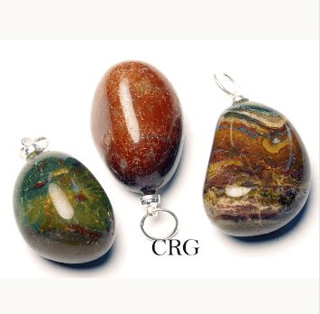 Fancy Jasper Tumbled Pendant with Silver Bail (4 Pieces) Size 1 to 2 Inches