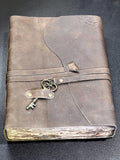 Papyrus Rustic Brown Leather Bound 100 Page Sketchbook Notebook Key Carving
