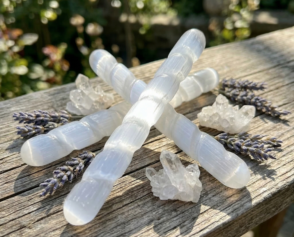 Selenite Satin Spar Crystal Spiral Wand Carving (5-6 Inches)