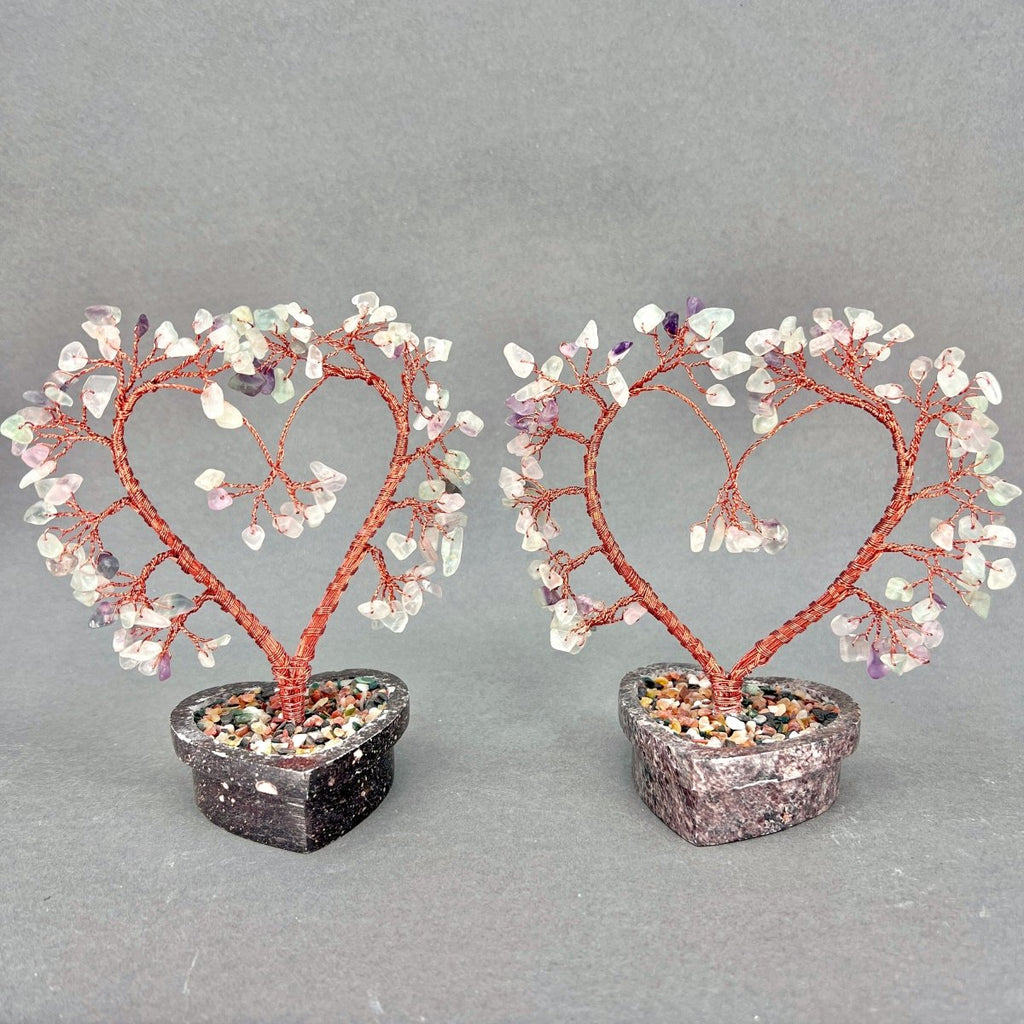 Fluorite Large Gemstone Tree Copper Wire On Soapstone Base (5 To 6 Inches) (Set Of 2) Crystal Chip Style Decorative Display