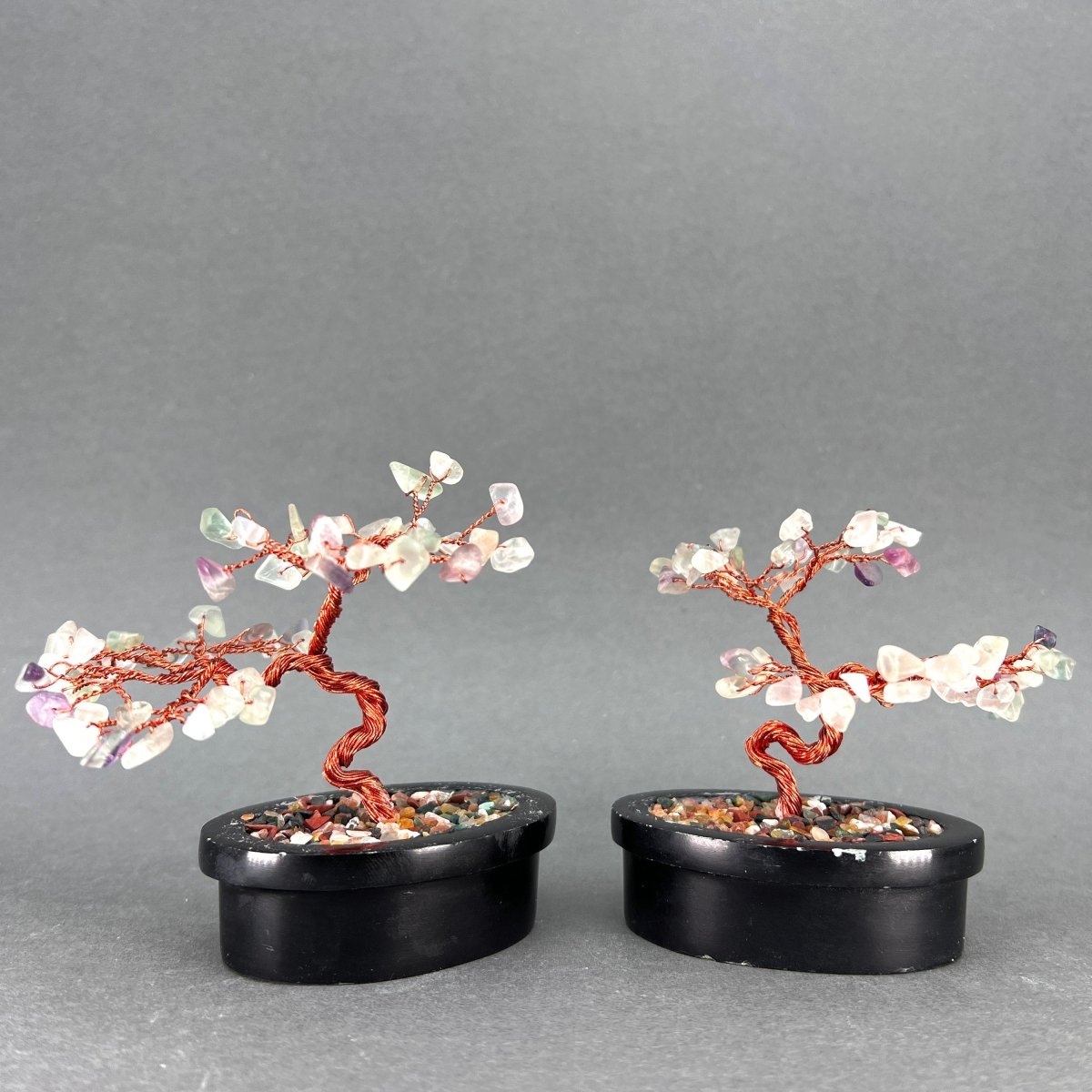 Fluorite Tiny Gemstone Tree Copper Wire On Soapstone Base 4 to 5 Inches (Set Of 2)